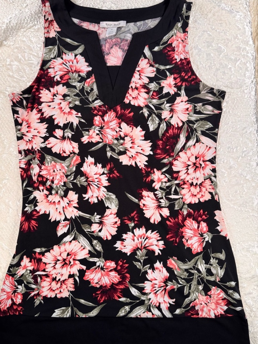 White House Black Market Black Floral Midi Dress with Pink and Red Blooms